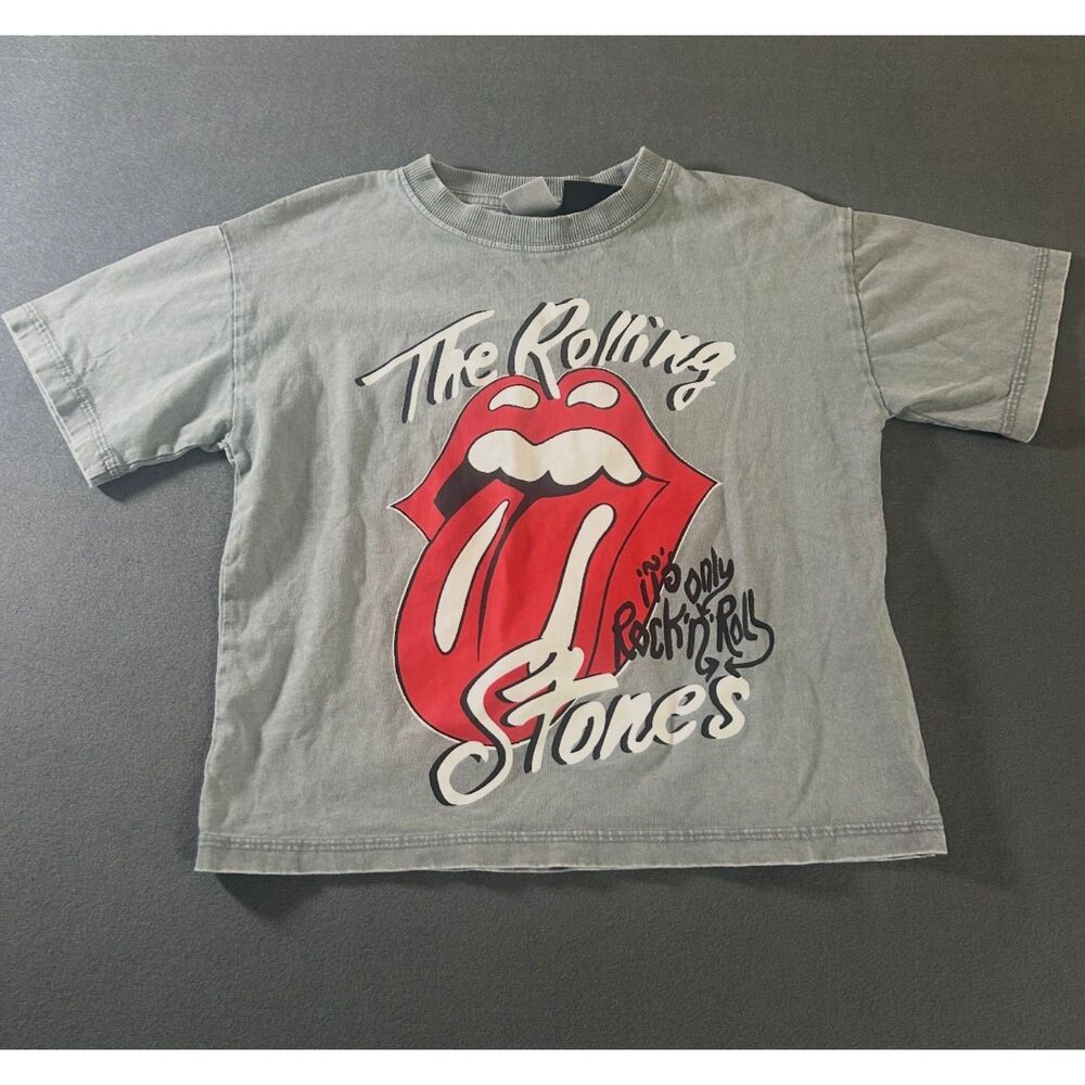 Zara Kids Rolling Stones Graphic Band T-Shirt Size 6 Gray Tongue Logo